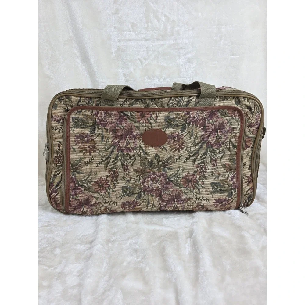Vintage Floral Tapestry Rolling Suitcase Travel Luggage Bag